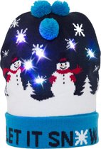 JAP Kerstmuts met lichtjes - Beanie met kerst verlichting - Sneeuwpop drie bolletjes - Let it snow - Maatadvies: Valt normaal - Kledingmaat: One size