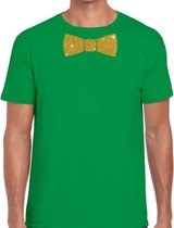 Groen fun t-shirt met vlinderdas in glitter goud heren L