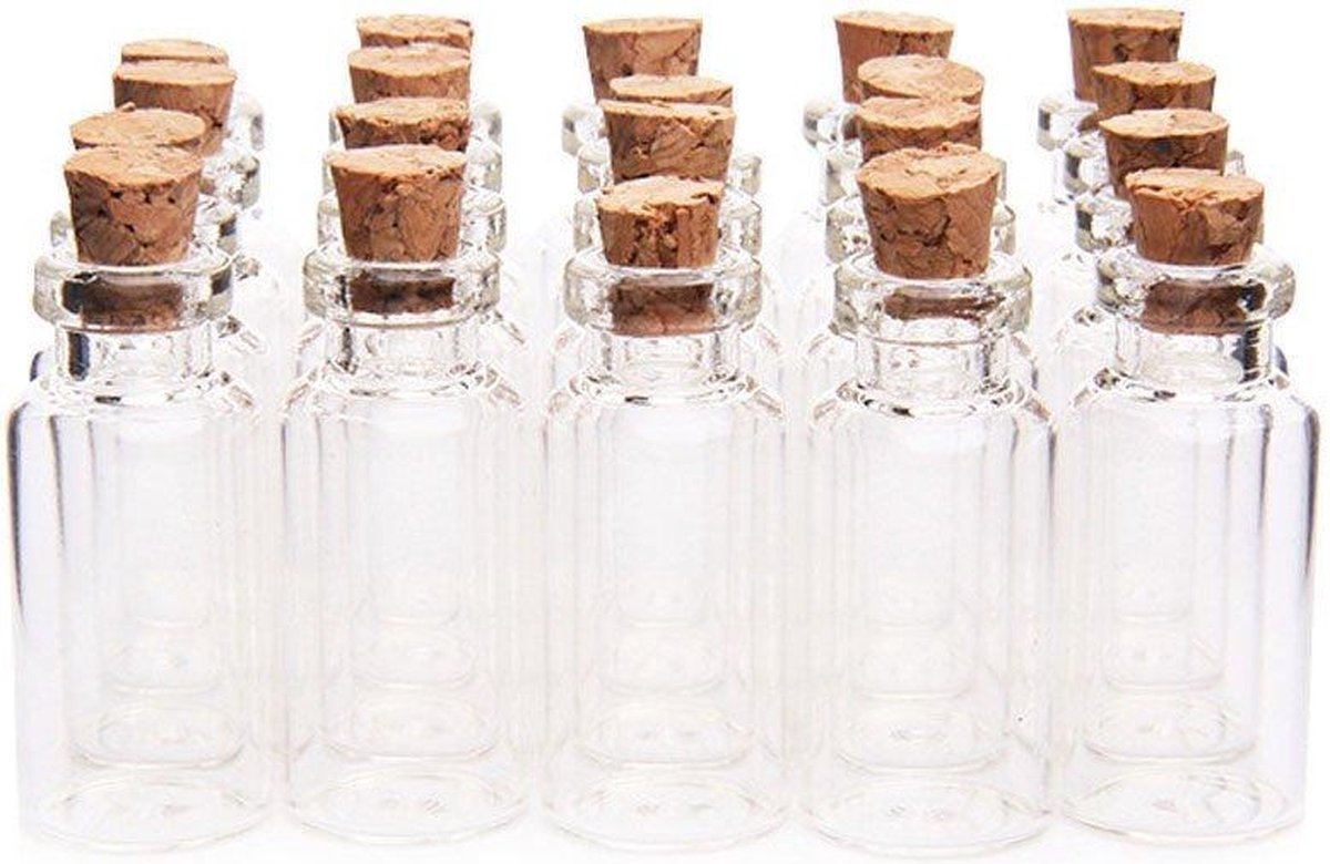 ForDig Glazen Mini Flesjes Met Kurk – Decoratie flesjes – Inhoud 5 ml - Set  van 20 Stuks | bol.com