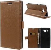 Litchi Cover wallet case hoesje Samsung Galaxy J1 2016 bruin
