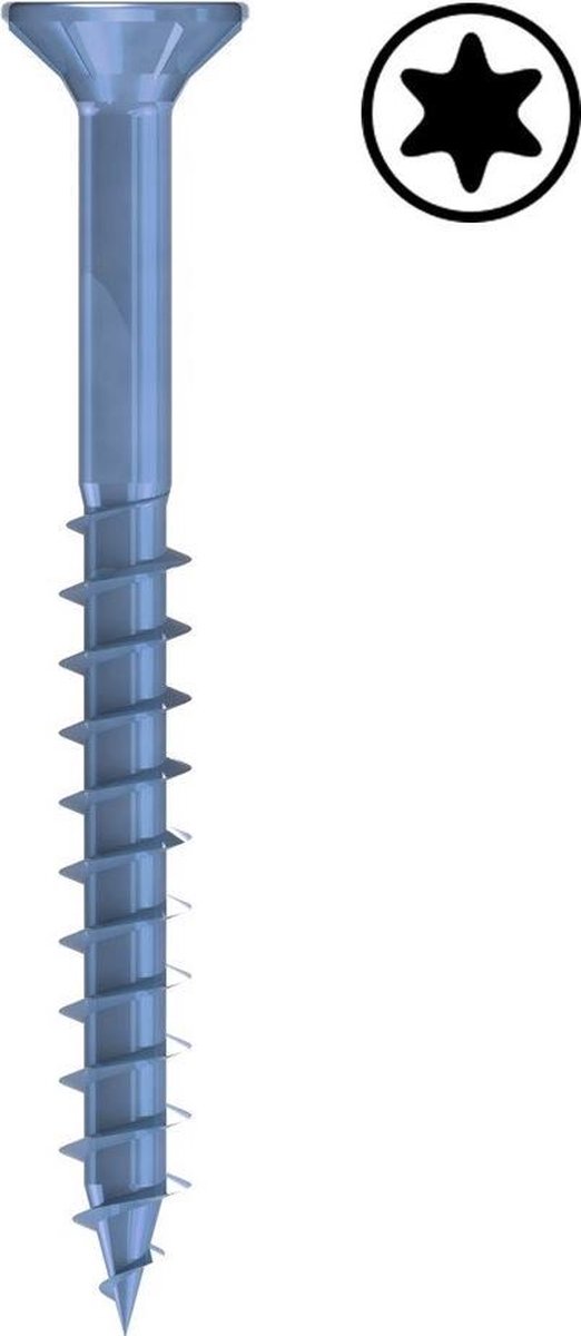 Fast spaanplaatschroeven blauw verzinkt torx met deeldraad ABM 5,0 X 60 200stuks