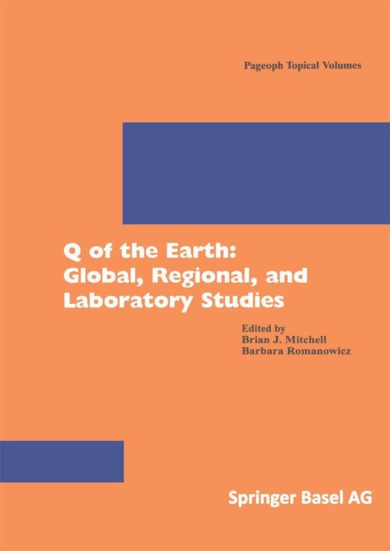 Boekcover: "Q of the Earth: Global, Regional, and Laboratory Studies". Oranje achtergrond met blauwe rechthoeken en witte tekst.
