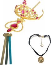 Prinses Anna kroon, staf, ketting, haaraccessoire - 4 delig accessoire set