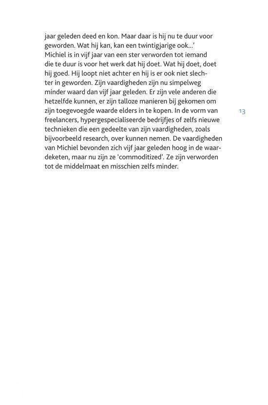 Tekstpagina met details over vaardigheden, commoditisering en Michiel.