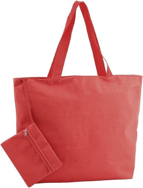 teer lade verf Polyester rode shopper/boodschappen tas 47 cm - Stevige boodschappentassen/ shopper bag... | bol.com