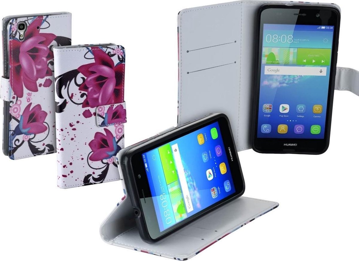 Bloemen design TPU bookcase hoes voor Huawei Y6 wallet cover