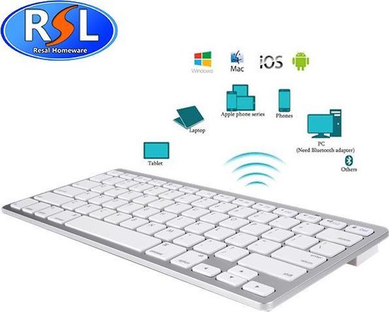 Resal Homeware Wireless Keyboard Universeel Draadloos Bluetooth - Toetsenbord Voor Smart TV / Tablet / (Windows) PC / Apple Mac - iPad - Samsung - iPhone - Macbook - iMac / Android