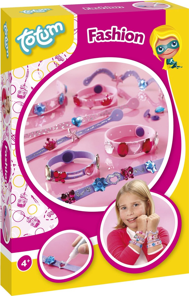 Totum Fashion - 8 Foam armbandjes maken - met glitter en vlinder- hart- en bloemfiguren - sieraden knutselen - cadeautip - Totum