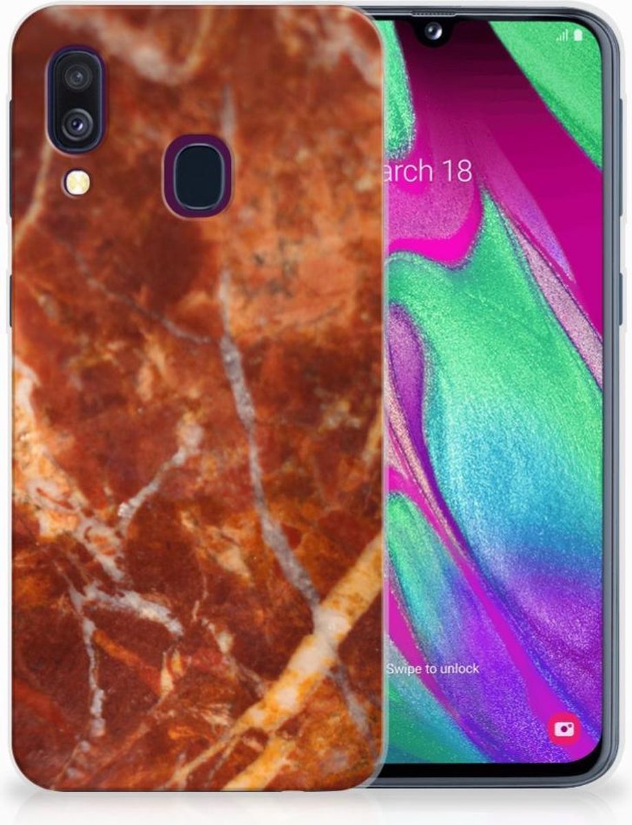 Samsung Galaxy A40 TPU Siliconen Hoesje Marmer Bruin