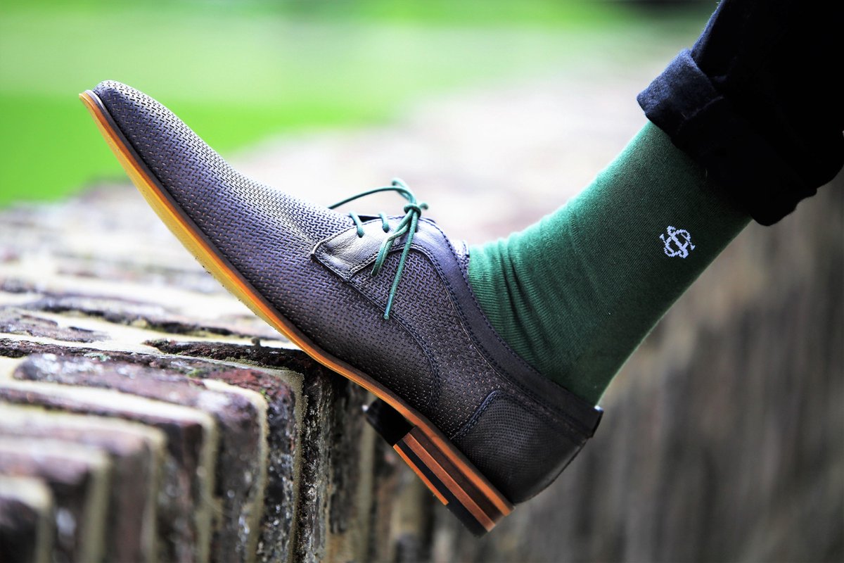 Owen Smith Style Kit - 3 paar Herensokken met Veters, blauw groen oranje, maat 43-46 veterlengte 75cm