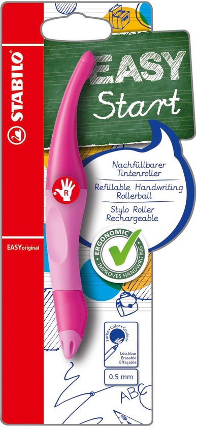 STABILO EASYoriginal - Ergonomische Rollerball - Rechtshandig - Blauwe Inkt - Navulbaar - Roze