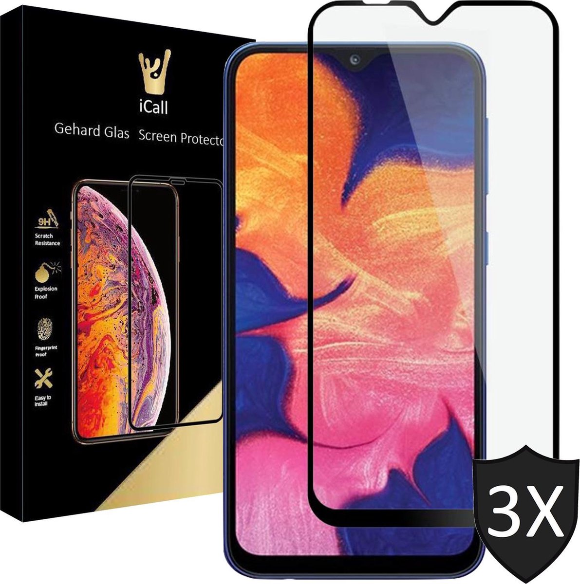 Screenprotector geschikt voor Samsung A10 - 3x FullGuard Glas Screen Protector