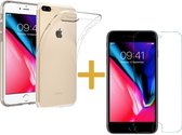 Apple iPhone 8 Plus - Siliconen Transparant Hoesje Gel Soft TPU Case Backcover + Tempered Glass Screenprotector 2,5D 9H (Gehard Glas) - 360 graden protectie