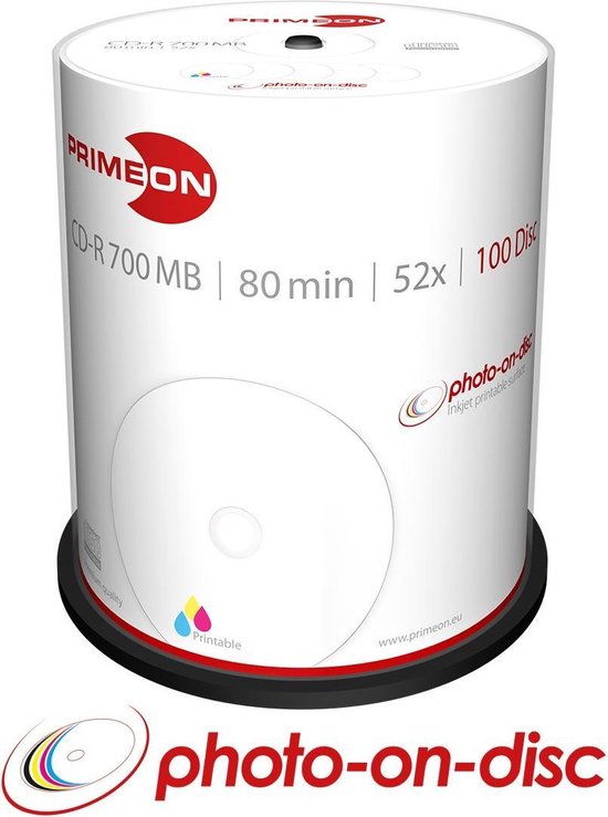 Primeon CD-R 700 MB Inkjet Printable 100 stuks