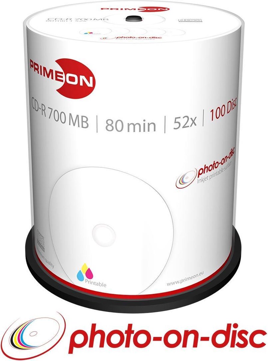 Primeon CD-R 700 MB Inkjet Printable 100 stuks - Primeon