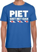 Blauw t-shirt met Friese uitspraak Piet Giet Net Oan heren - Friese weerman tekst shirt L