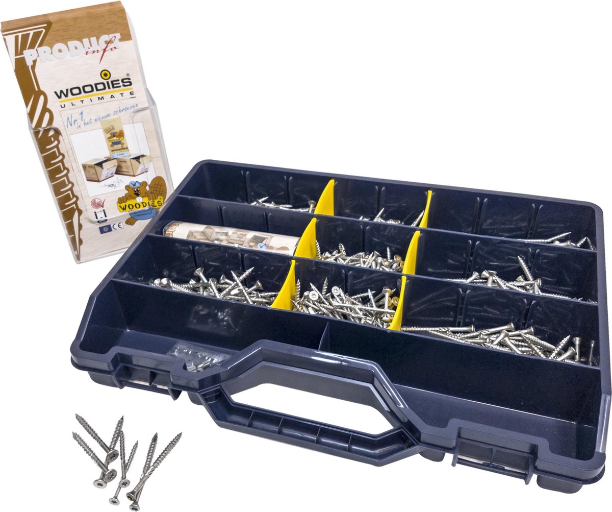 Woodies 61999007 550-delige RVS Spaanplaatschroevenset in koffer