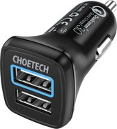 Choetech Quick Charge 3.0 autolader 2 USB laadpoorten - 3A - Zwart