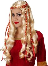 Lange blonde pruik met rode linten voor vrouwen - Verkleedpruik