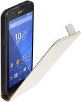 Lederen Flip Case Cover hoesje Wit Voor Sony Xperia E4G