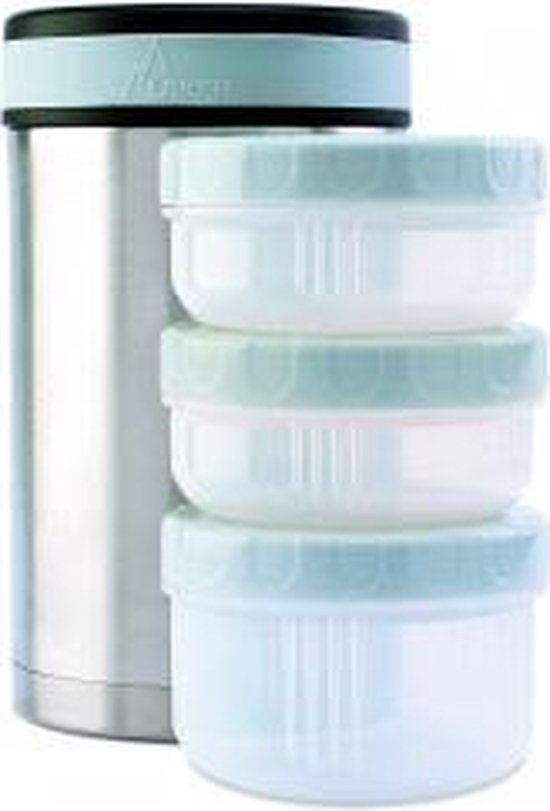 Food Container Thermos 1,5 Liter Laken, geïsoleerde roestvrij stalen thermos voor voedsel, met 3kleinere binnencontainers, moderne Tiffin — afbeelding 4