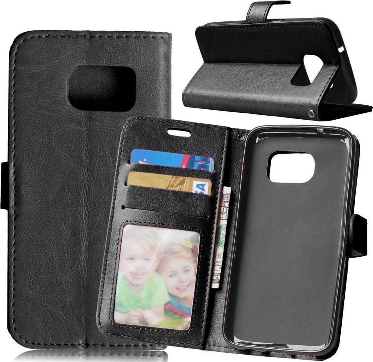 Telefoonhoes Geschikt voor: Samsung Galaxy S7 portemonnee hoesje - Zwart