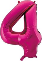 Cijfer 4 folie ballon roze van 86 cm