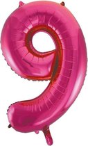 Cijfer 9 folie ballon roze van 92 cm
