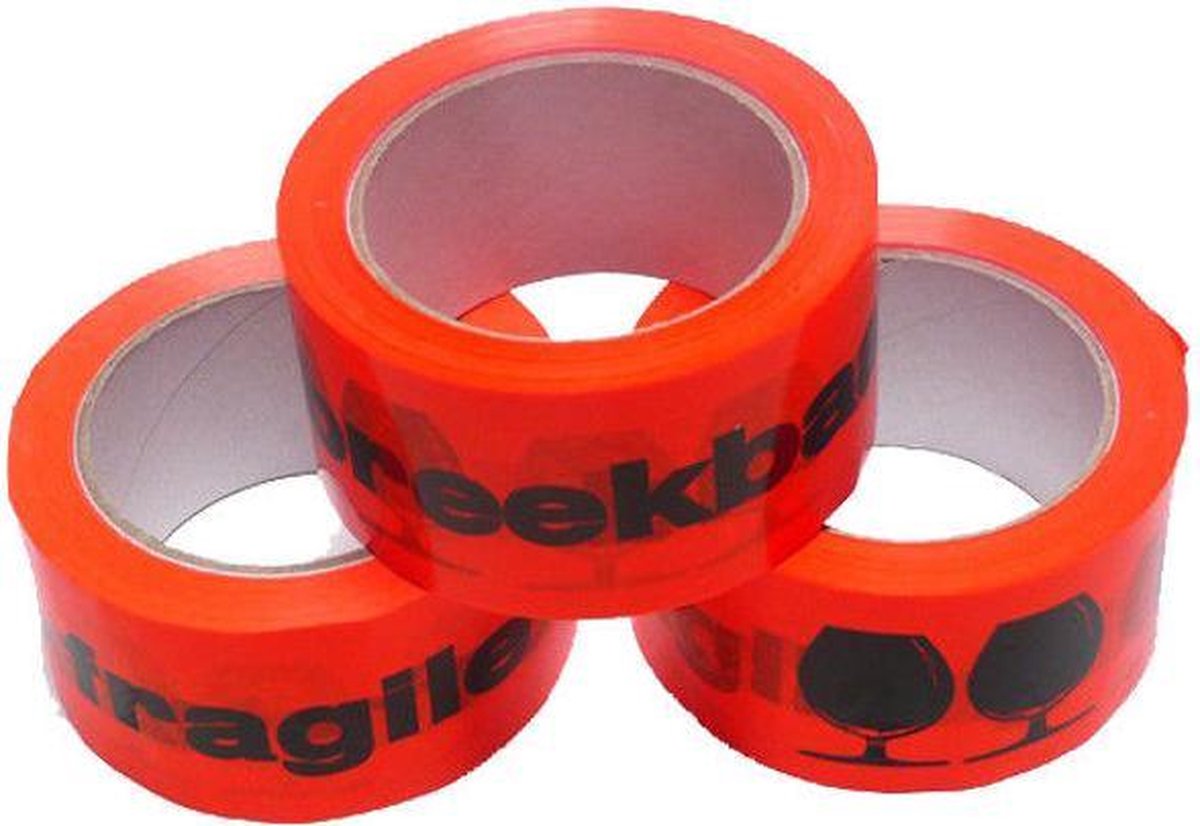 Fragile breekbaar tape PP Hotmelt Oranje 48mm x 66 meter - 28 my - 1 rol - Merkloos