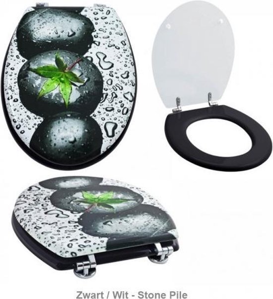 WC Bril met print, toiletbril-Zwart / wit - stone pile | bol.com