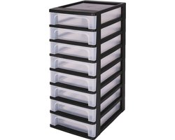 IRIS Organizer Chest ladesysteem A4 - 8 kleine lades - 8 x 4L - Kunststof - Zwart/Transparant