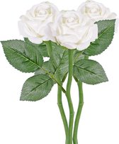 3x Witte rozen/roos kunstbloemen 27 cm - Kunstbloemen boeketten