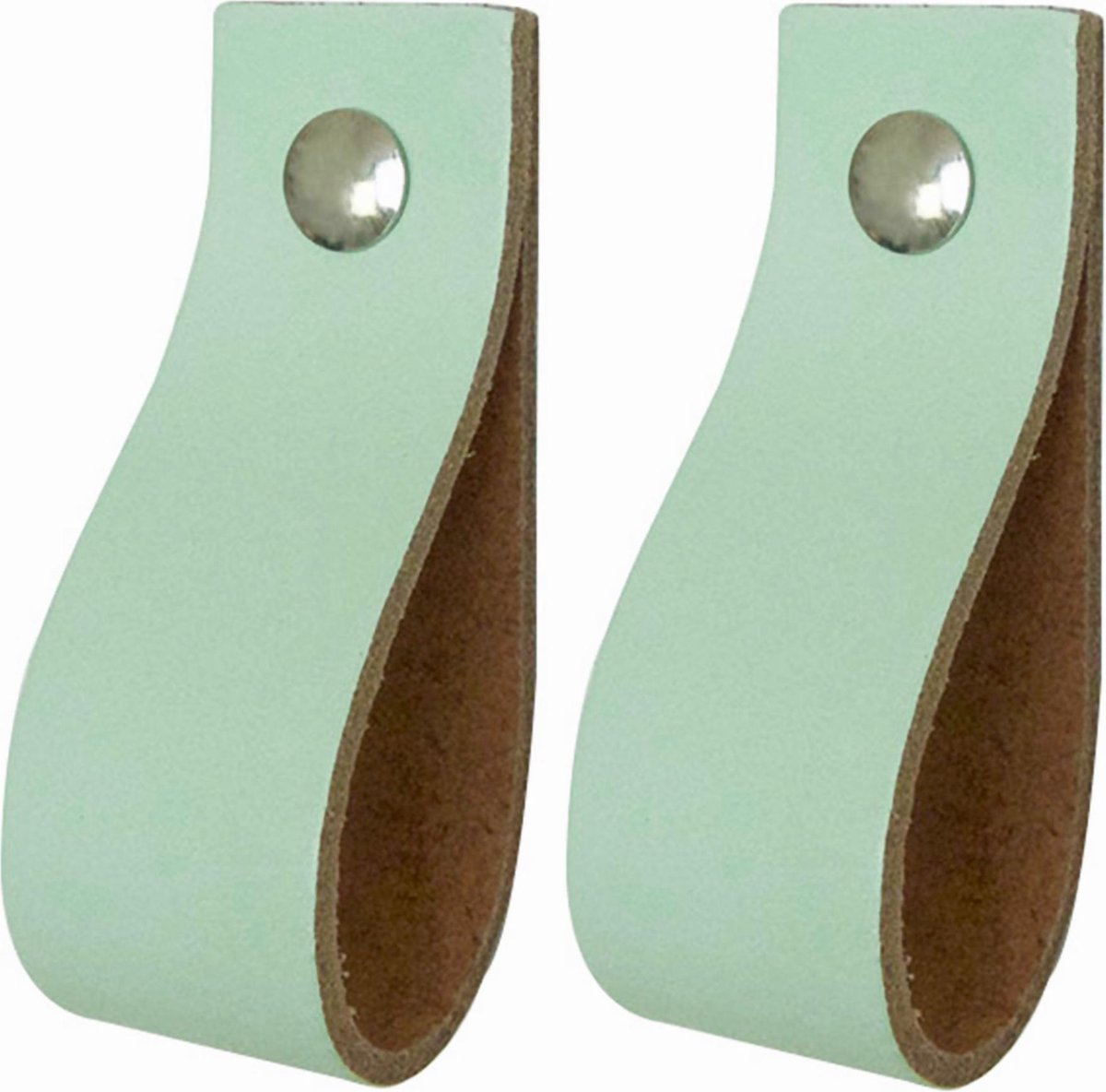 2x Leren handgrepen 'de lus' maat S - MINT  (15,8 x 2,5 cm) - incl. 3 kleuren schroefjes (handgreepjes - leren grepen - greepjes - leren lusjes)