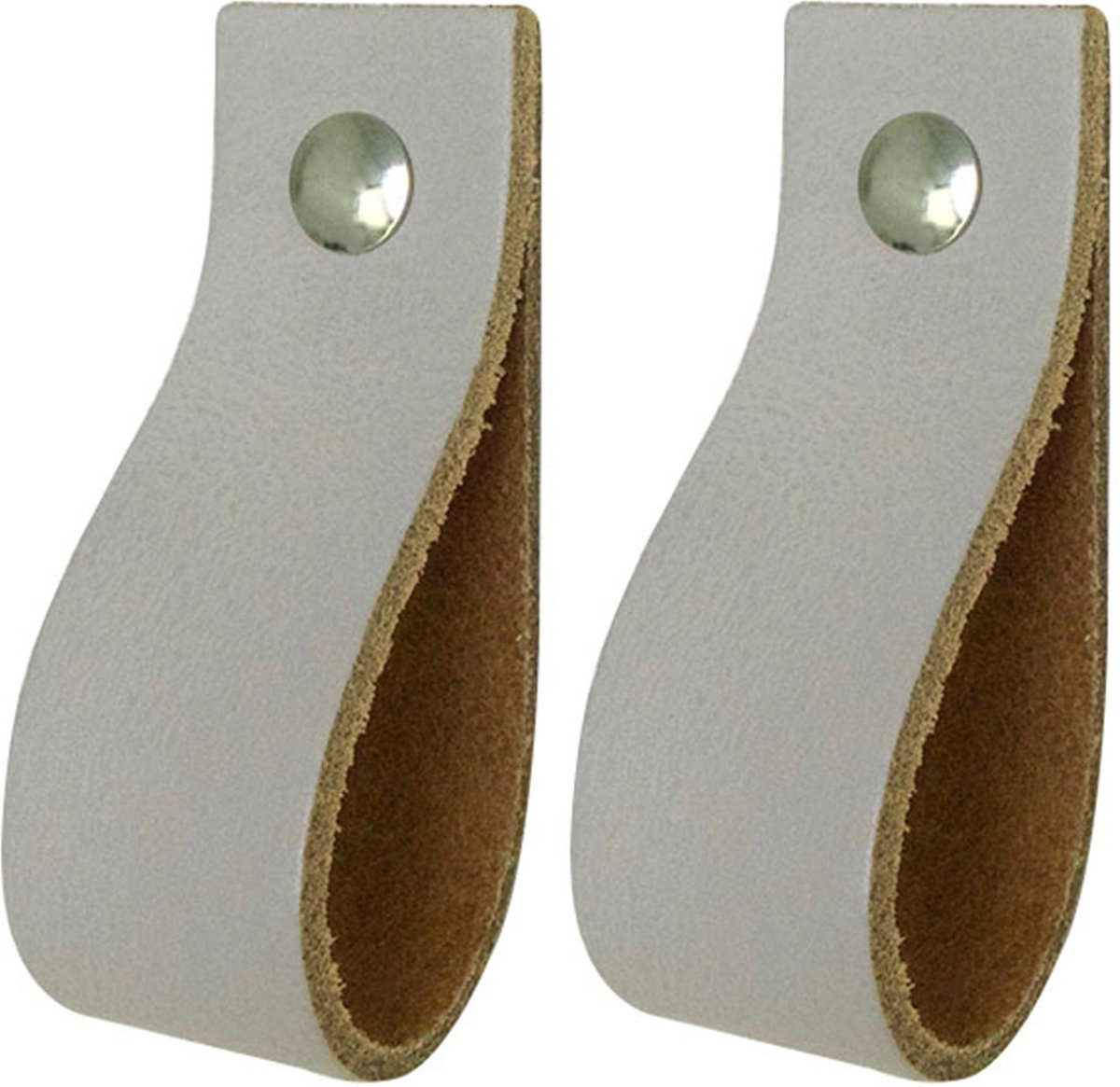 2x Leren handgrepen 'de lus' - maat M (19 x 2,5 cm) -  LICHTGRIJS - incl. 3 kleuren schroefjes (handgreepjes - leren grepen - greepjes - leren lusjes)