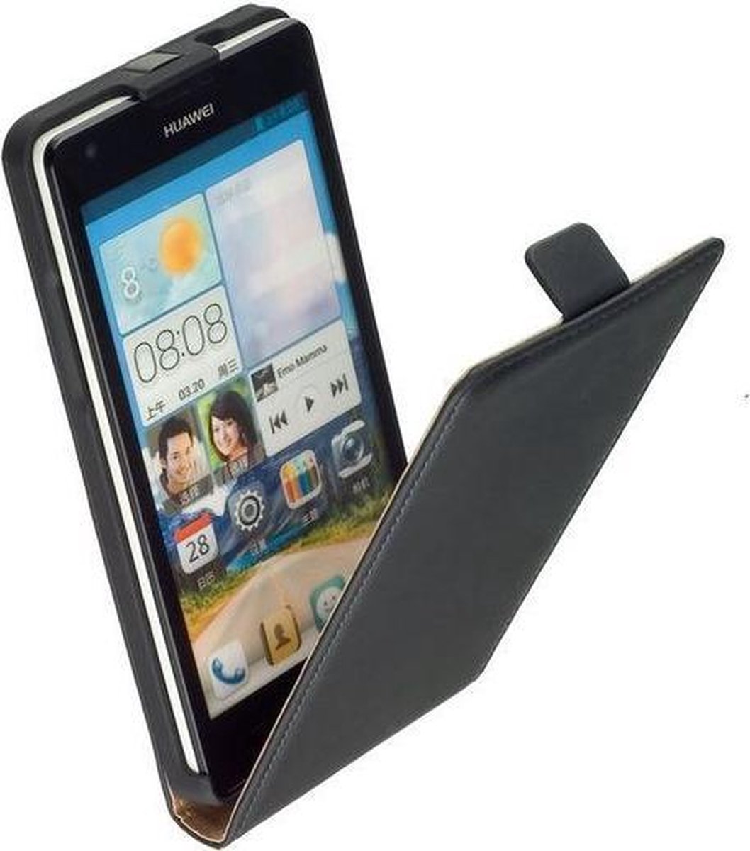 Lelycase Lederen Flip case case Telefoonhoesje Huawei Honor 3X G750 Zwart
