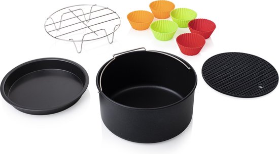 Princess 182012 Airfryer Accessoireset 10-delig - Accessoire voor heteluchtfriteuse - Grillrek - Pizzapan - Muffinset - Bakblik - Siliconen onderzetter