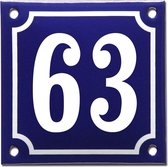 Emaille huisnummer blauw/wit nr. 63