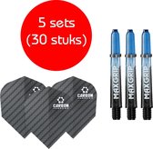 Dragon darts - Maxgrip – 5 sets - darts shafts - zwart-blauw – short – en 5 sets – carbon – darts flights