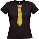 Stropdas t-shirt glitter goud maat S Dames zwart