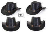 4x Cowboy hoed leder zwart