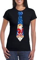 Foute Kerst t-shirt stropdas met kerstman print zwart voor dames 2XL