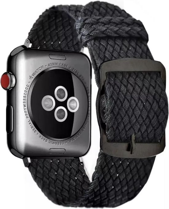 Geweven Nylon Horlogeband - Zwartkleurige Details - Geschikt voor Apple  Watch Series - | bol.com