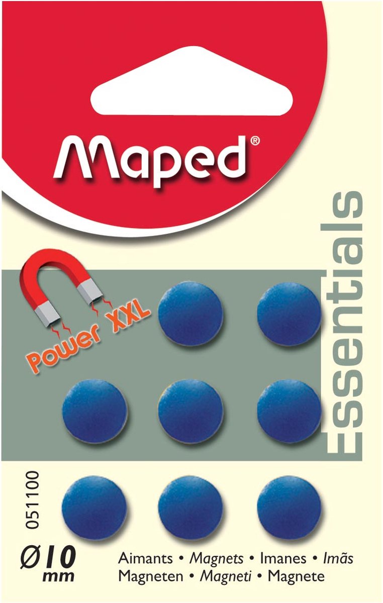 16x Maped magneten op blister diameter 10mm, 8 stuks, 1 kleur per blister (groen, blauw of fuchsia)