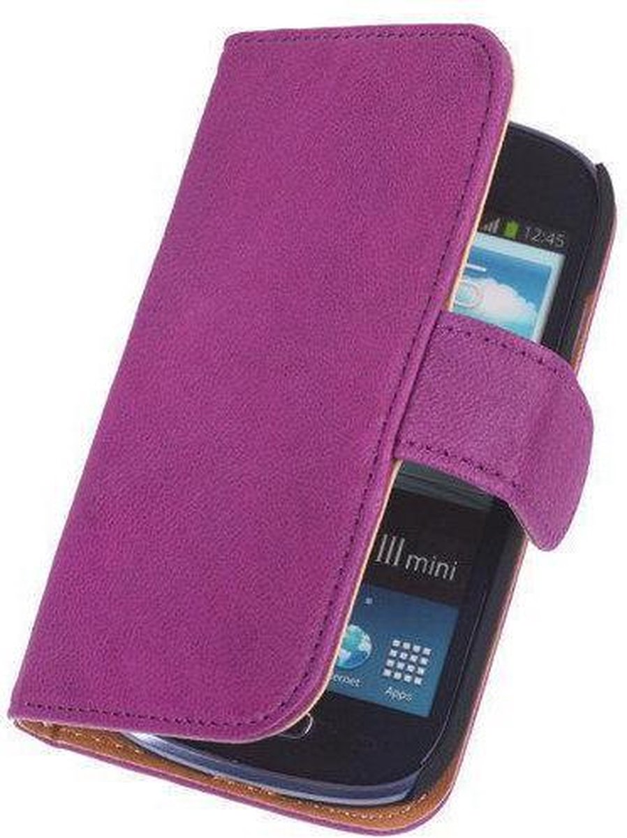 BestCases Lila Echt Leer Booktype Samsung Galaxy S3 Mini i8190