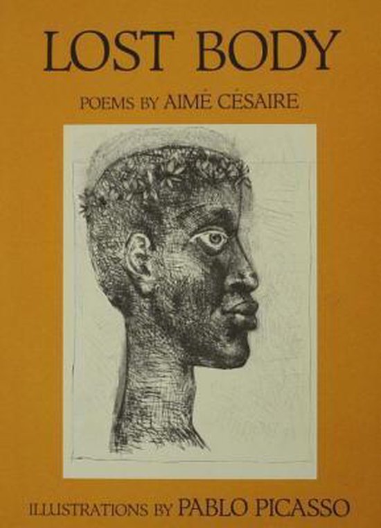 Boek kaft met de titel 'LOST BODY' en een schets van een mannenprofiel in profiel, 'ILLUSTRATIONS BY PABLO PICASSO'