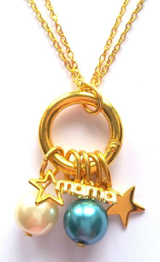 Jewellicious Designs Gold & Aqua Mama ketting - collier - verwisselbaar - geboortecadeau - goudkleurig aqua