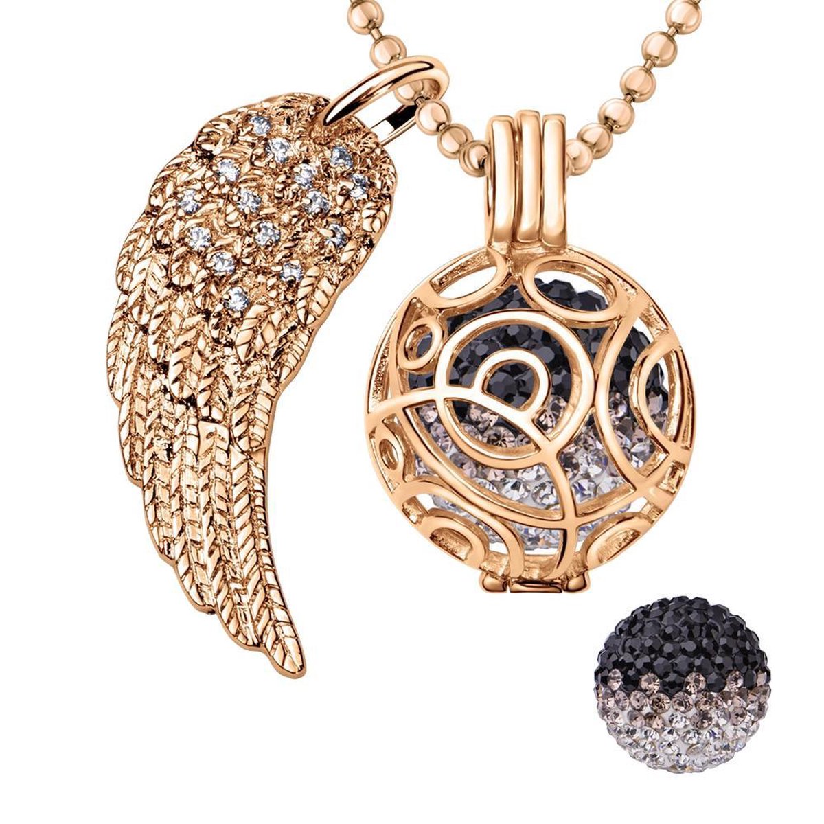 Engelenroeper 18mm Bolhouder met Ketting 90cm en Bolletje - Dames - Roségoudkleurig Cirkels - EBS18037