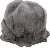 Dielay - Dameshoed met Bloem - Cloche - Wol en Acryl - One Size - Grijs