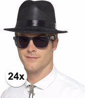 24 zwarte Blues Brothers hoedjes plastic