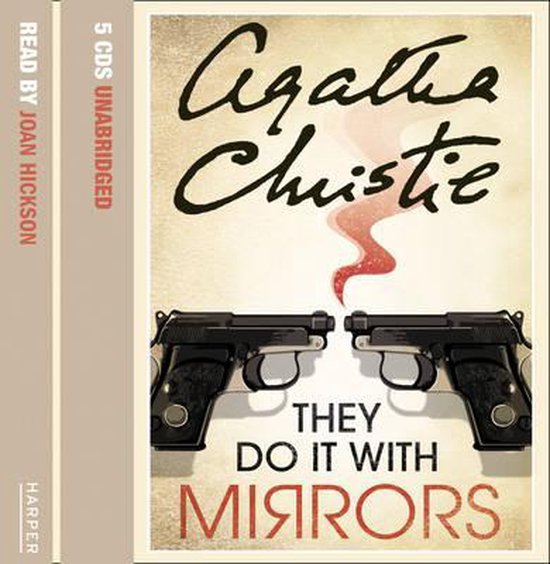 Boekhoes van Agatha Christie met de titel 'They Do It With Mirrors'. Twee pistolen wijzen naar elkaar. De titel is in rode letters geschreven.